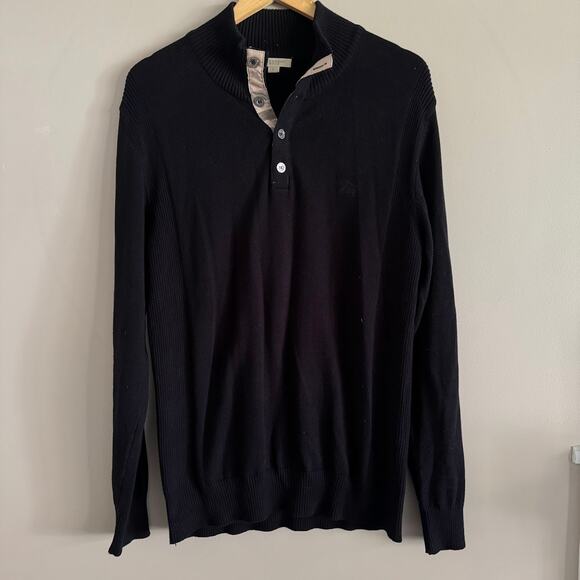 Burberry Brit Men's Black Cotton Pullover Button Neck Long Sleeve Sweater Large - Picture 1 of 4